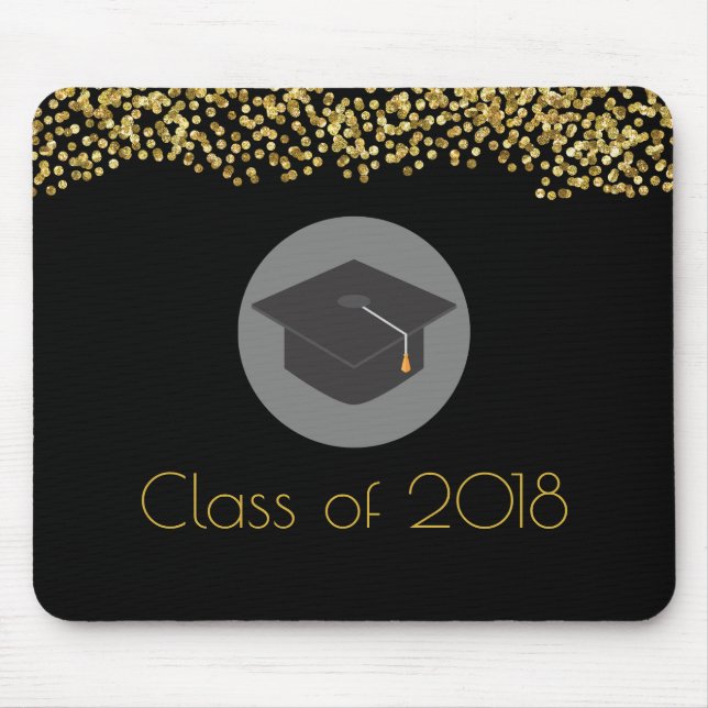 Faux Gold Confetti & Graduation Cap Class of 20xx Mouse Mat (Front)
