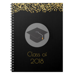 Faux Gold Confetti & Graduation Cap Class of 20xx Notebook