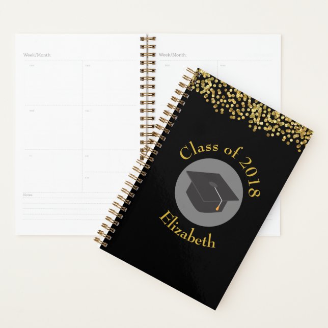Faux Gold Confetti & Graduation Cap Class of 20xx Planner (Display)