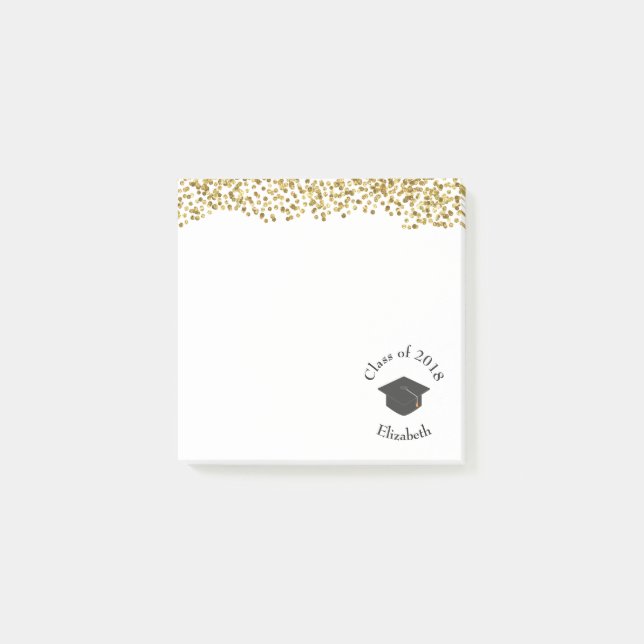 Faux Gold Confetti & Graduation Cap Class of 20xx Post-it Notes (Front)