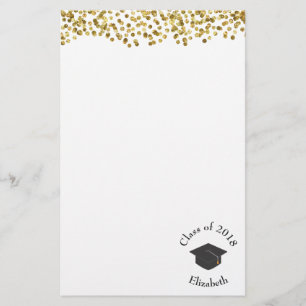 Faux Gold Confetti & Graduation Cap Class of 20xx Stationery