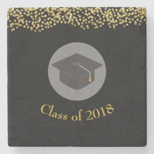 Faux Gold Confetti & Graduation Cap Class of 20xx Stone Coaster