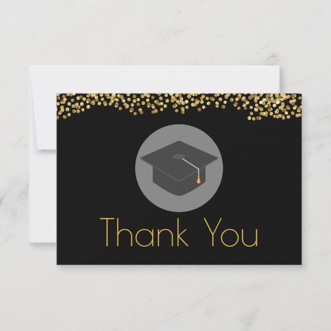 Faux Gold Confetti & Graduation Cap Thank You Card (Front)