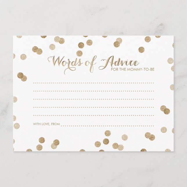 Faux Gold Confetti Modern Words of Advice Cards (Front)