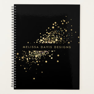 Faux Gold Confetti on Black Appointment Book Planner
