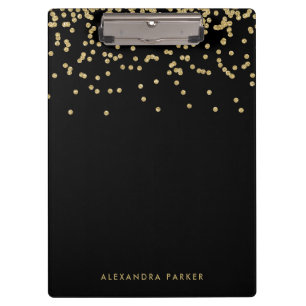 Faux Gold Confetti on Black Clipboard