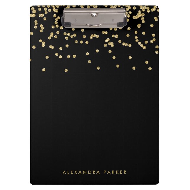 Faux Gold Confetti on Black Clipboard (Front)