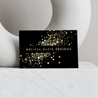 Faux Gold Confetti on Black Modern Business Card