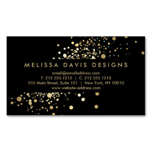 Faux Gold Confetti on Black Modern Magnetic Business Card