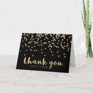 Faux Gold Confetti on Black   Thank You