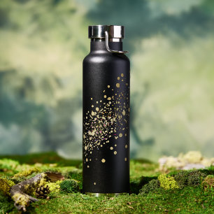 Faux Gold Confetti on Black Water Bottle