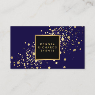 Faux Gold Confetti on Modern Blue Business Card