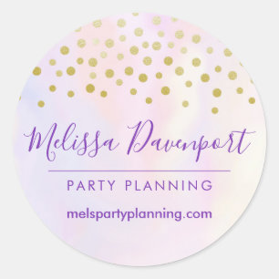 Faux Gold Confetti on Purple Watercolor Business Classic Round Sticker