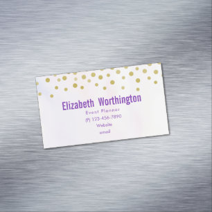 Faux Gold Confetti on Purple Watercolor Magnetic Business Card