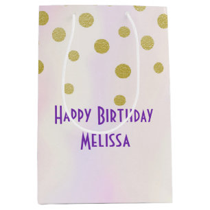 Faux Gold Confetti on Purple Watercolor Medium Gift Bag
