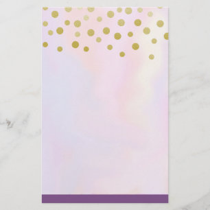 Faux Gold Confetti on Purple Watercolor Stationery