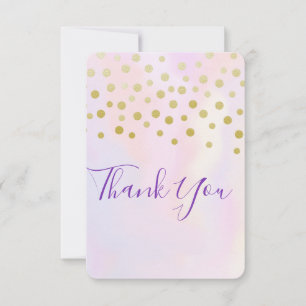 Faux Gold Confetti on Purple Watercolor Thank You