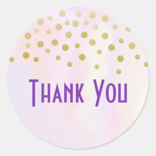 Faux Gold Confetti on Purple Watercolor Thank You Classic Round Sticker