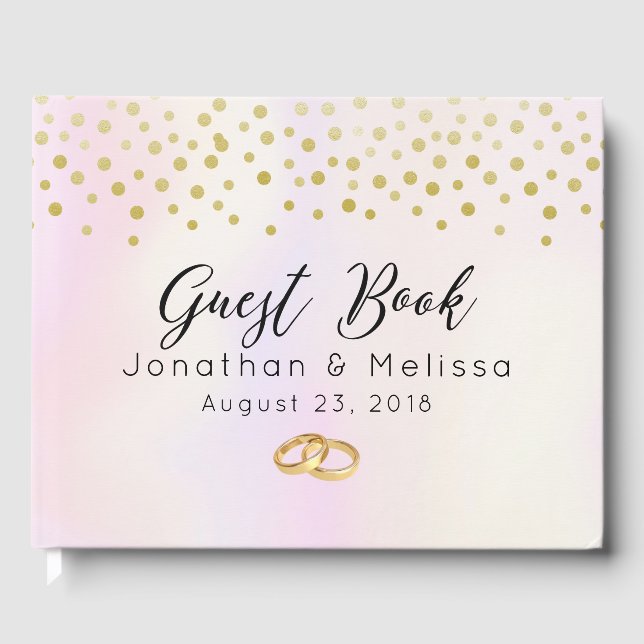 Faux Gold Confetti on Purple Watercolor Wedding Guest Book (Front)