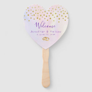 Faux Gold Confetti on Purple Watercolor Wedding Hand Fan