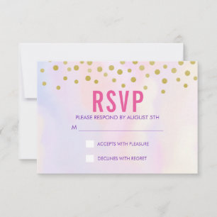 Faux Gold Confetti on Purple Watercolort RSVP Card