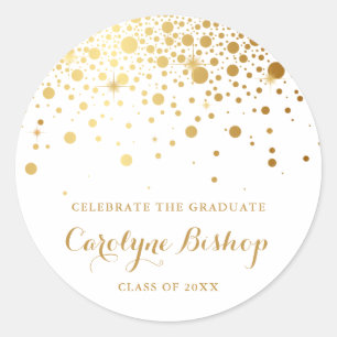 Faux Gold Confetti Personalised Graduation Sticker