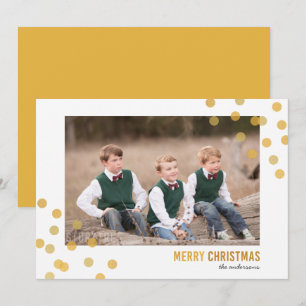 Faux Gold Confetti Photo Merry Christmas Card