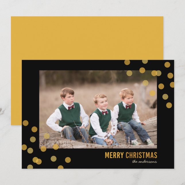 Faux Gold Confetti Photo Merry Christmas Card (Front/Back)