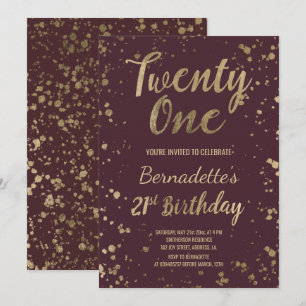 Faux gold confetti red chic 21st Birthday Invitation