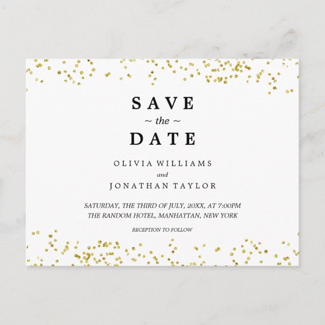 Faux Gold Confetti | Save The Date Postcard (Front)