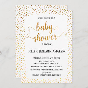 Faux Gold Confetti Typography Baby Shower Invitation