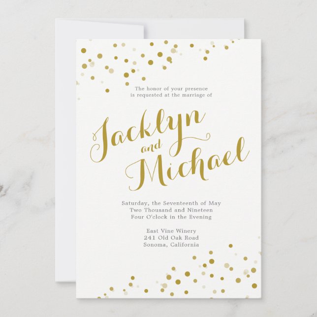 Faux Gold Confetti Wedding Invitation (Front)