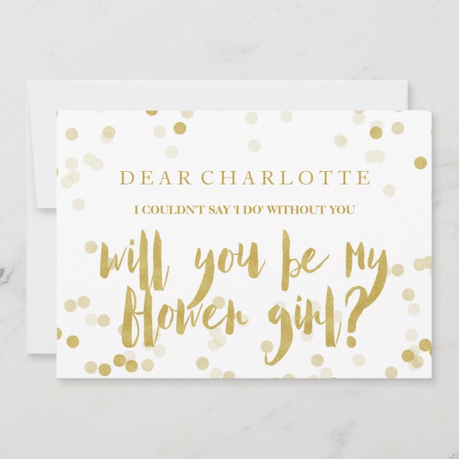 Faux Gold Confetti Will You Be My Flower Girl Invitation (Front)