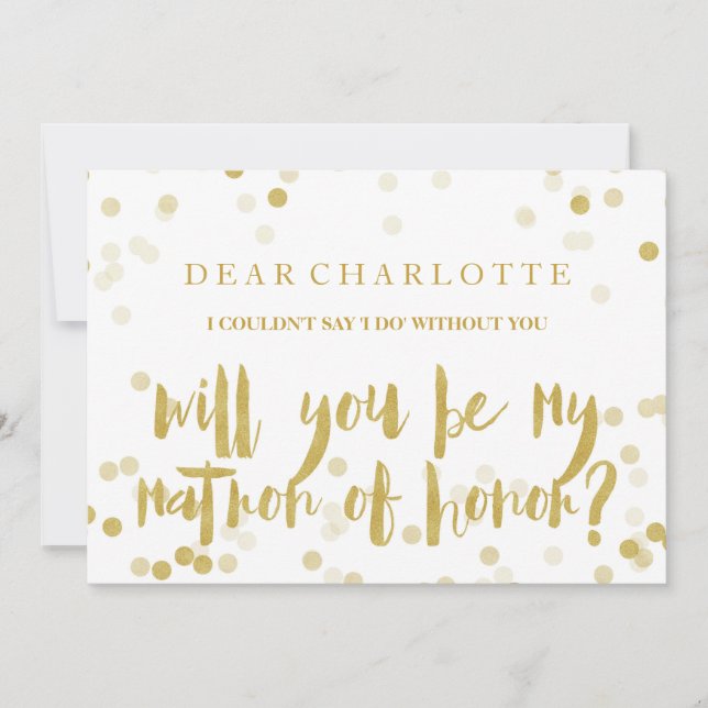 Faux Gold Confetti Will You Be My Matron of Honour Invitation (Front)