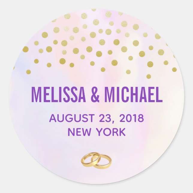 Faux Gold Confetti with Wedding Rings Classic Round Sticker (Front)