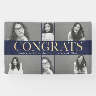Faux Gold Congrats Graduation Photo Collage Banner