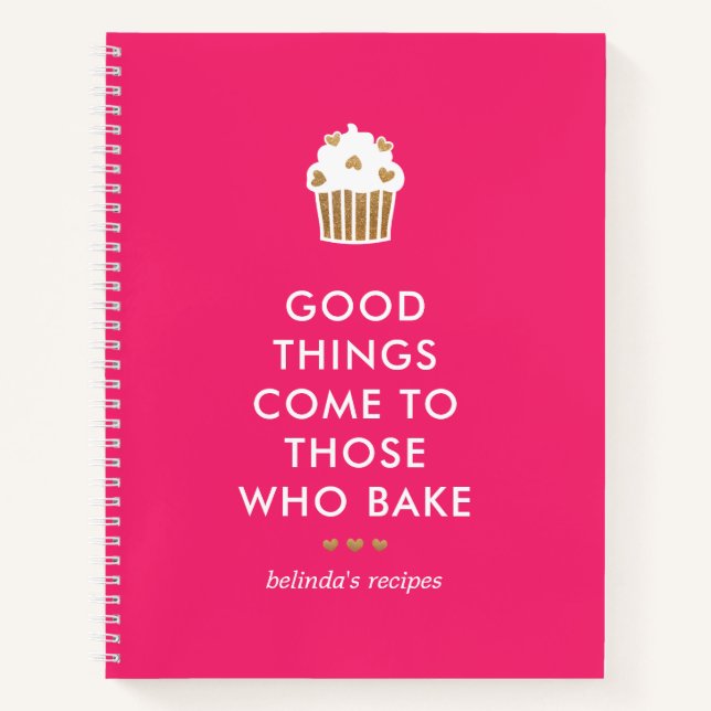 Faux Gold Cupcake Pink Good Things Baking Recipe Notebook (Front)