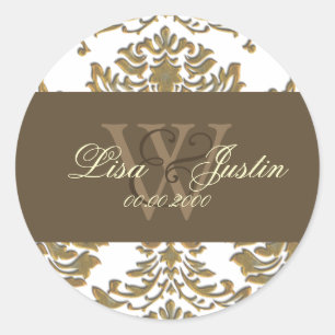 Faux gold Damask monogram wedding stickers