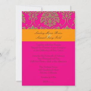 Faux Gold Damask/orange/hot pink Invitation