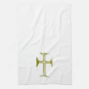 Faux Gold Destroyed Look Cross Tea Towel