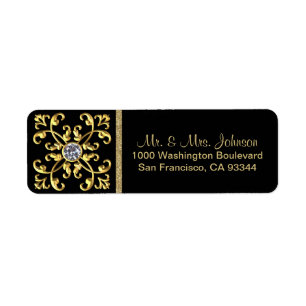 Faux Gold Diamond Black Envelope Return Address