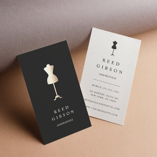 Faux Gold Dress Form | Seamstress Tailor Designer Business Card (Creator Uploaded)