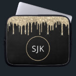 Faux Gold Dripping Glitter Sparkle Monogram Laptop Sleeve<br><div class="desc">Gold and Black Faux Dripping Glitter and Sparkle Elegant Monogrammed Initials Case. This case can be customised to include your initial and first name.</div>