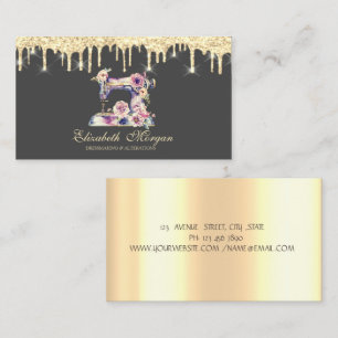 Faux Gold Drips Sewing Machine Flowers Business Card