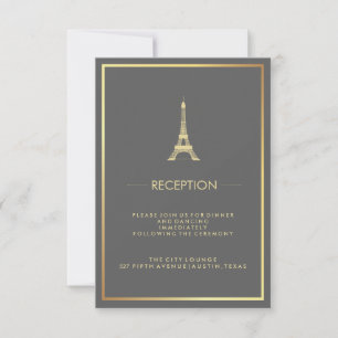 Faux Gold Eiffel Tower Grey Wedding Reception Invitation