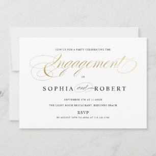Faux Gold Elegant Calligraphy Engagement Monogram  Invitation