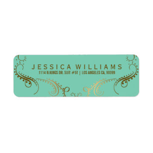 Faux Gold Elegant Floral Frame On Mint-Green