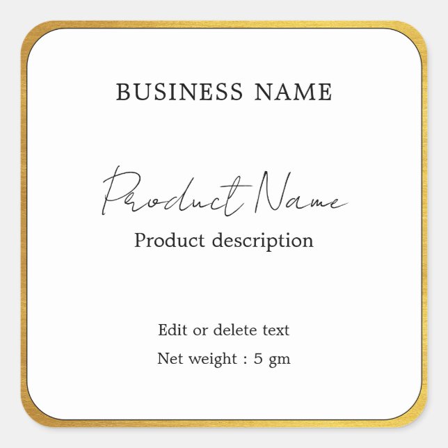 Faux Gold Elegant Modern Minimalist Product Label (Front)