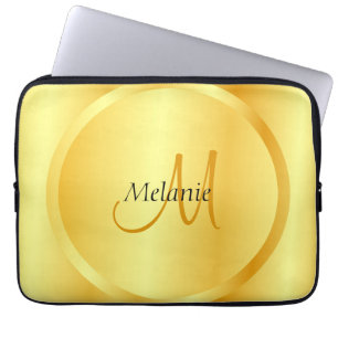 Faux Gold Elegant Modern Monogram Template Laptop Sleeve