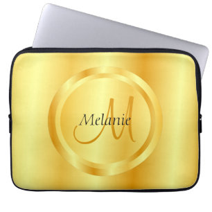 Faux Gold Elegant Modern Monogram Template Laptop Sleeve